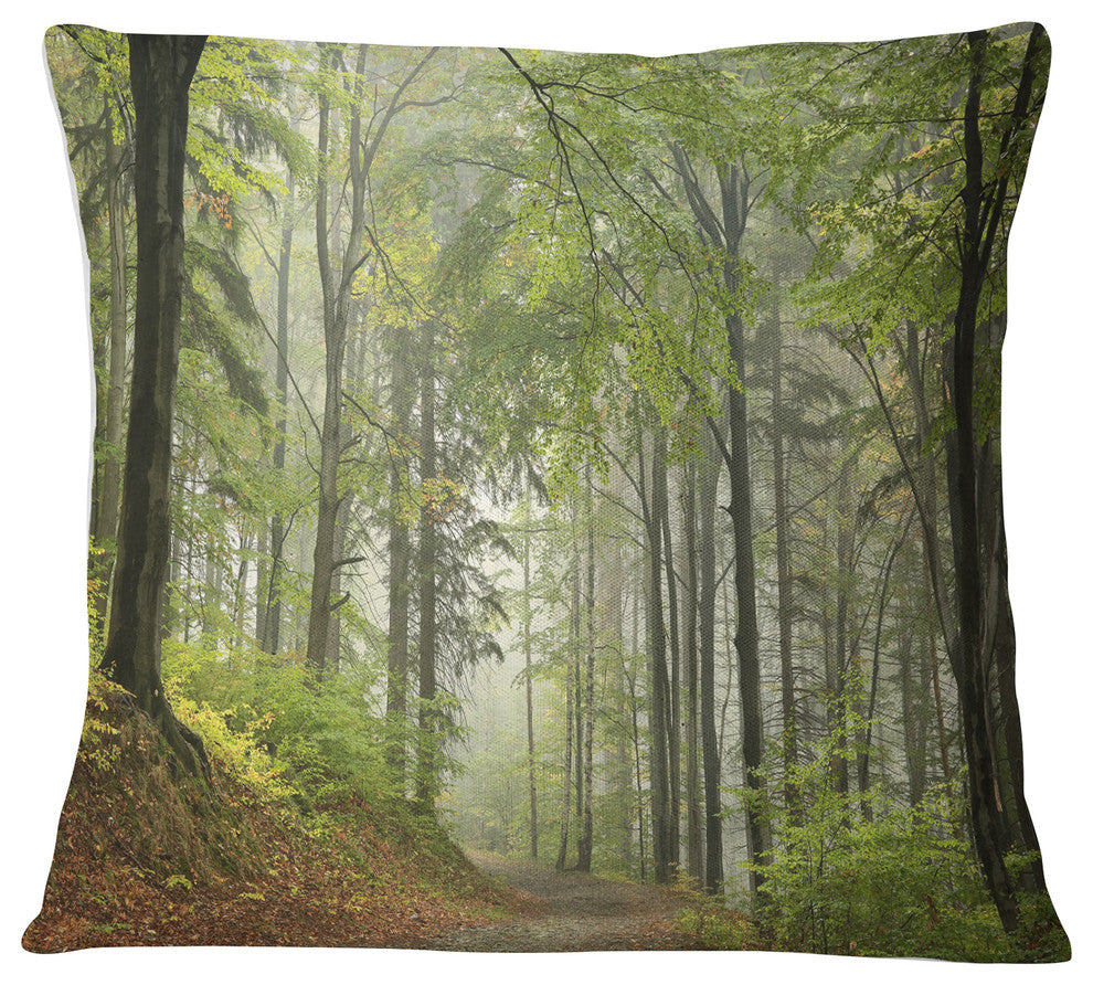 Green Beach Forest Pathway Landscape Photo Throw Pillow, 16"x16"