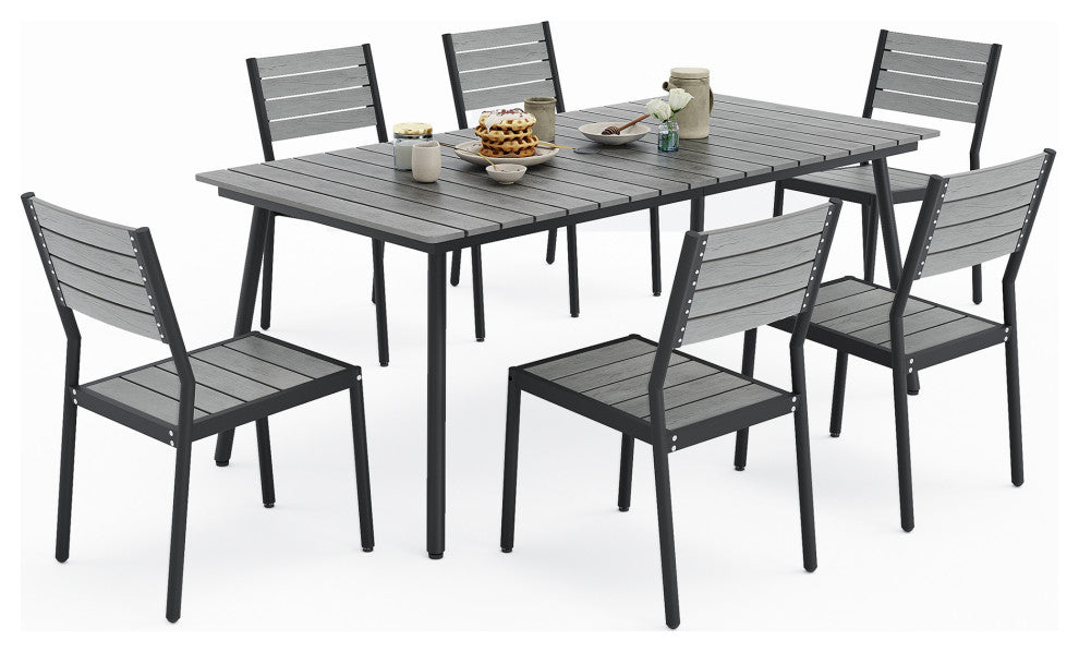 7-Piece Gray Outdoor Patio Set Dining Chairs Table With Umbrella Hole, Dc037