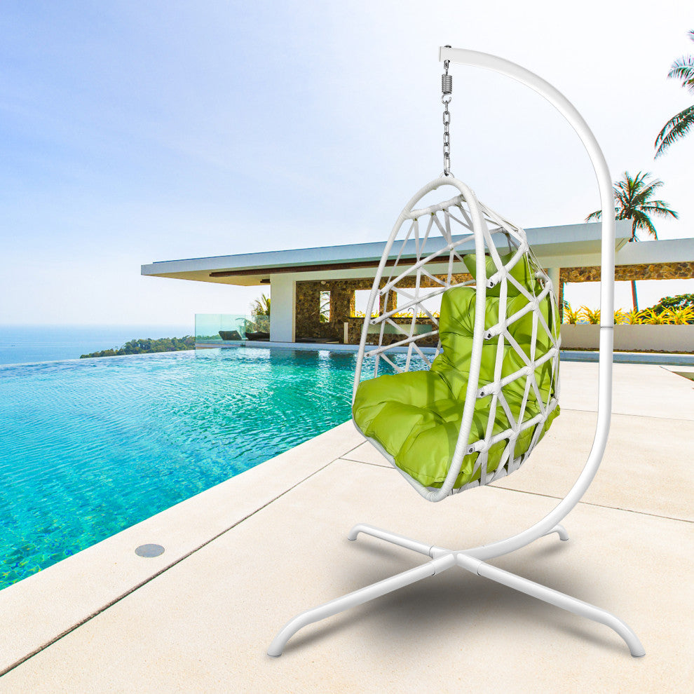 Outdoor Rattan Swing Chair Folding Hanging Egg Chair With Cushion and Pillow