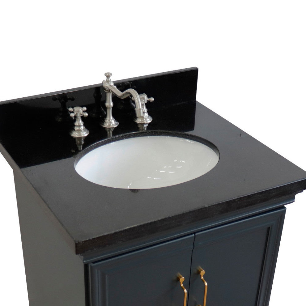 25" Single Vanity, Dark Gray Finish With Black Galaxy And Oval Sink