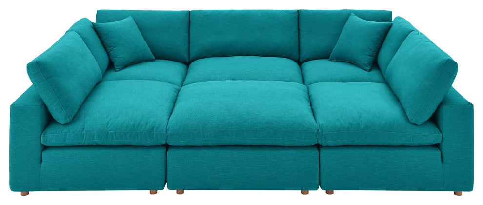 Modular Sectional Deep Sofa Set, Teal Blue, Fabric, Modern, Lounge Hospitality