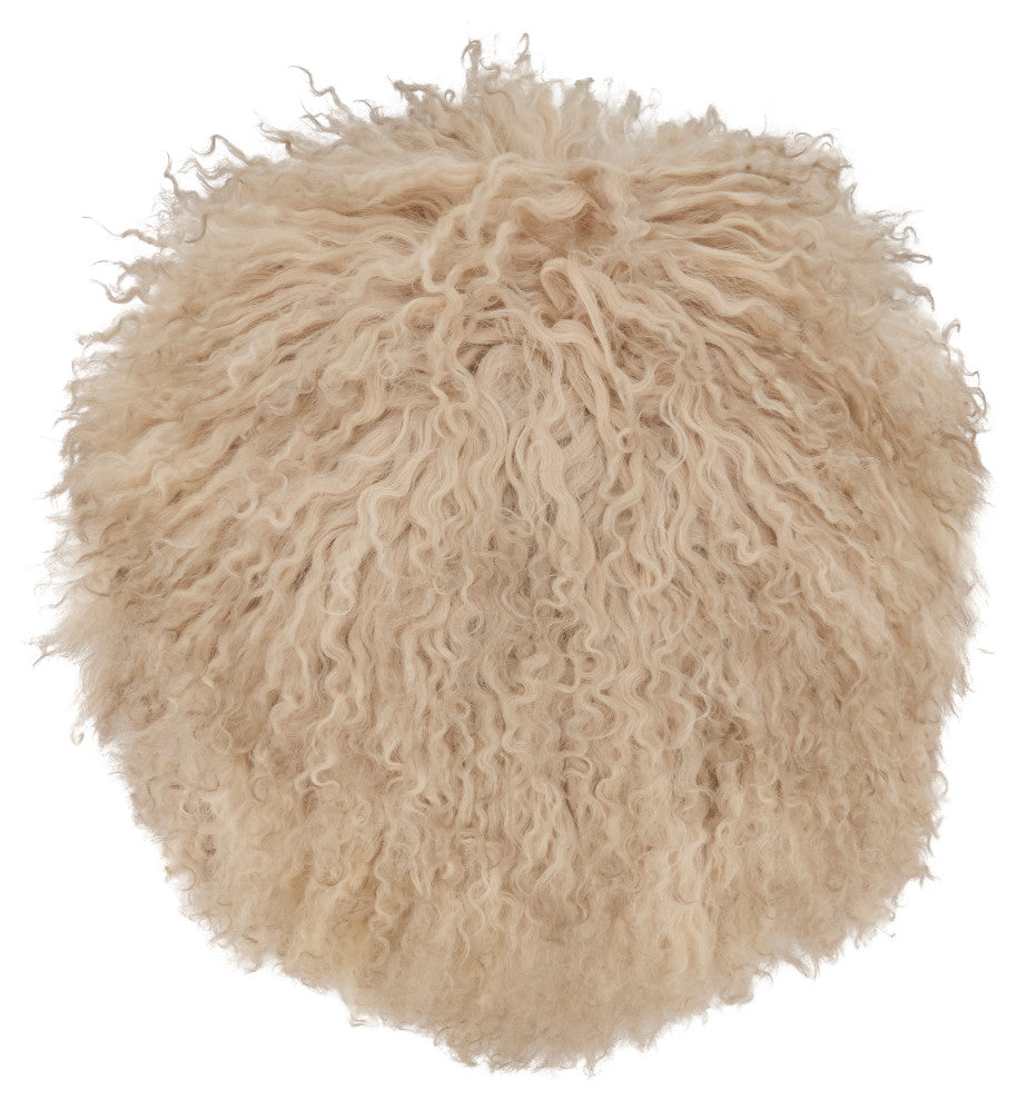 Mongolian Lamb Fur Poly Filled Throw Pillow, Oyster, 13"x13"