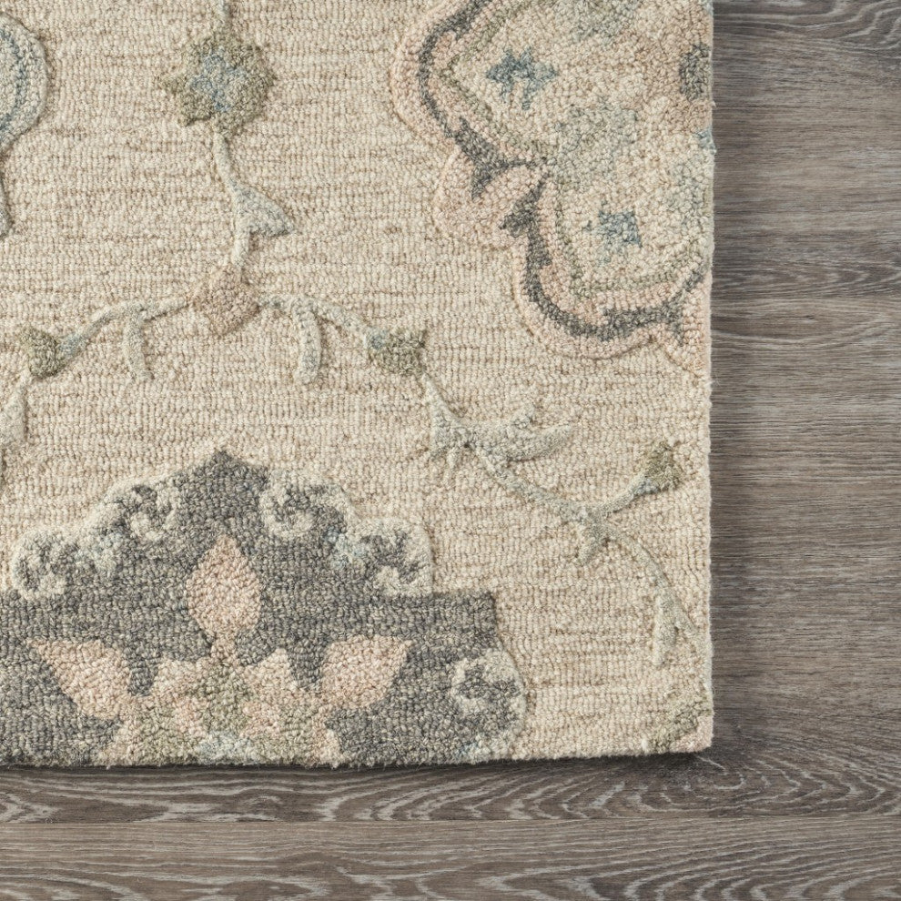7' X 9' Blue And Ivory Wool Hand Tufted Area Rug