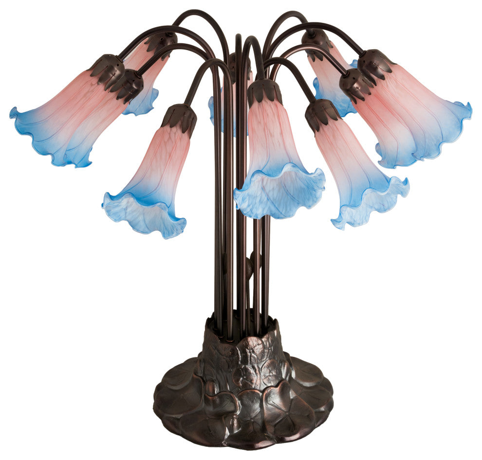Meyda Lighting 14451 22"H Pink/Blue Pond Lily 10 LT Table Lamp
