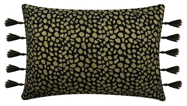 Blue Denim Gold Printed Spots Cotton 12"x14" Lumabr Pillow Cover, Leopard Gold