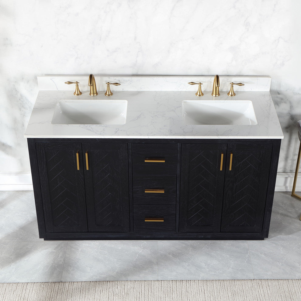 Altair Gazsi Black Oak Bathroom Vanity Set, 60", Without Mirror