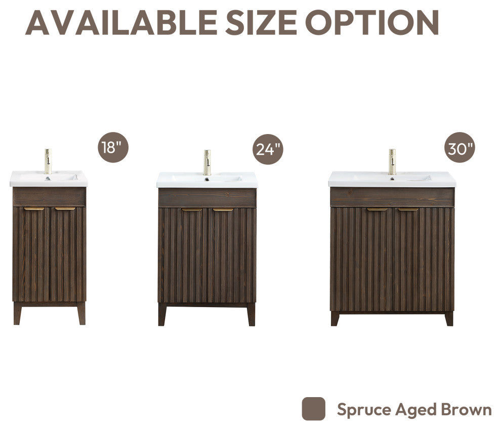 Palos Bathroom Vanity, Spruce Aged Brown, 18", Ceramic Top, No Mirror