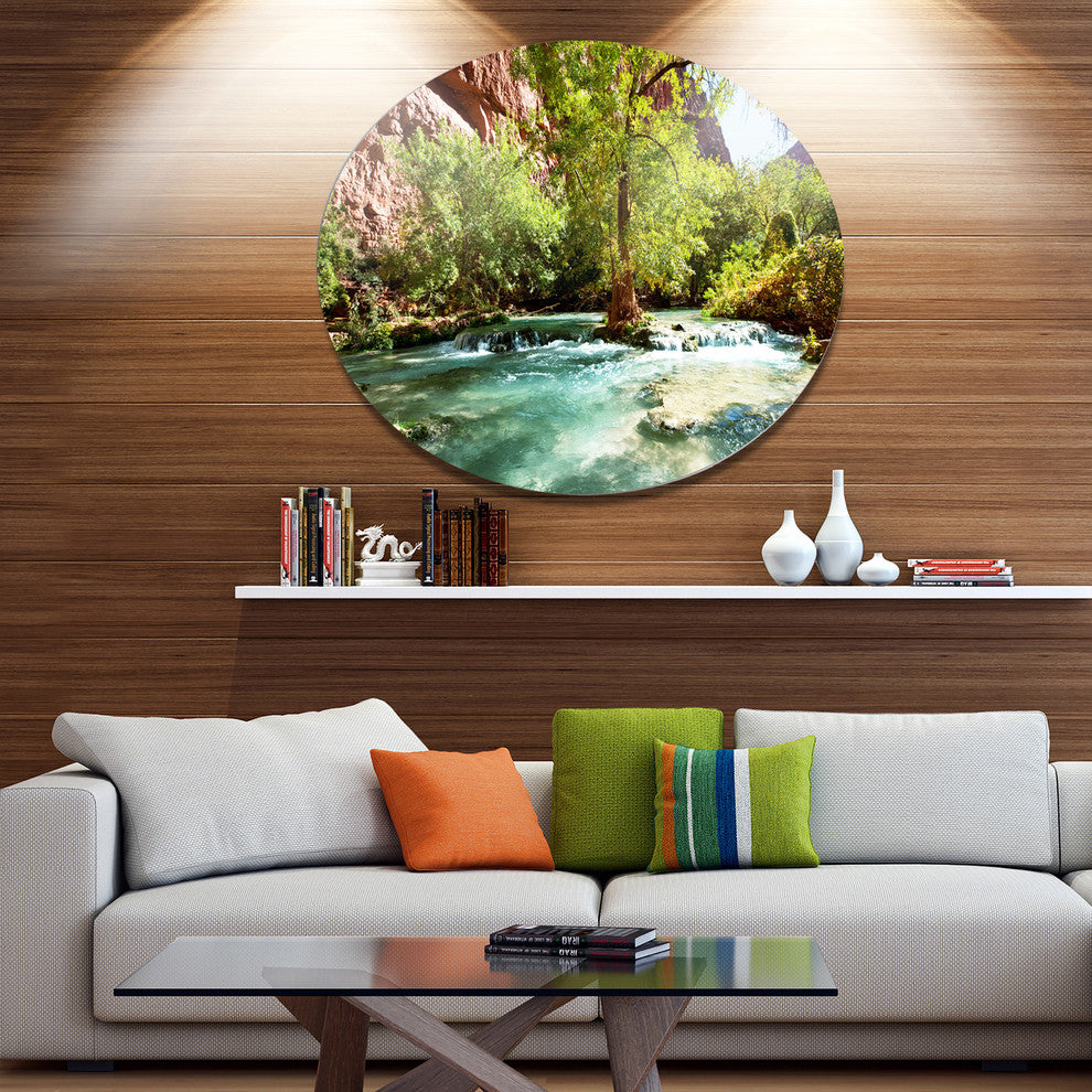 Green Spring Creek In Mountains, Landscape Round Metal Wall Art, 23"
