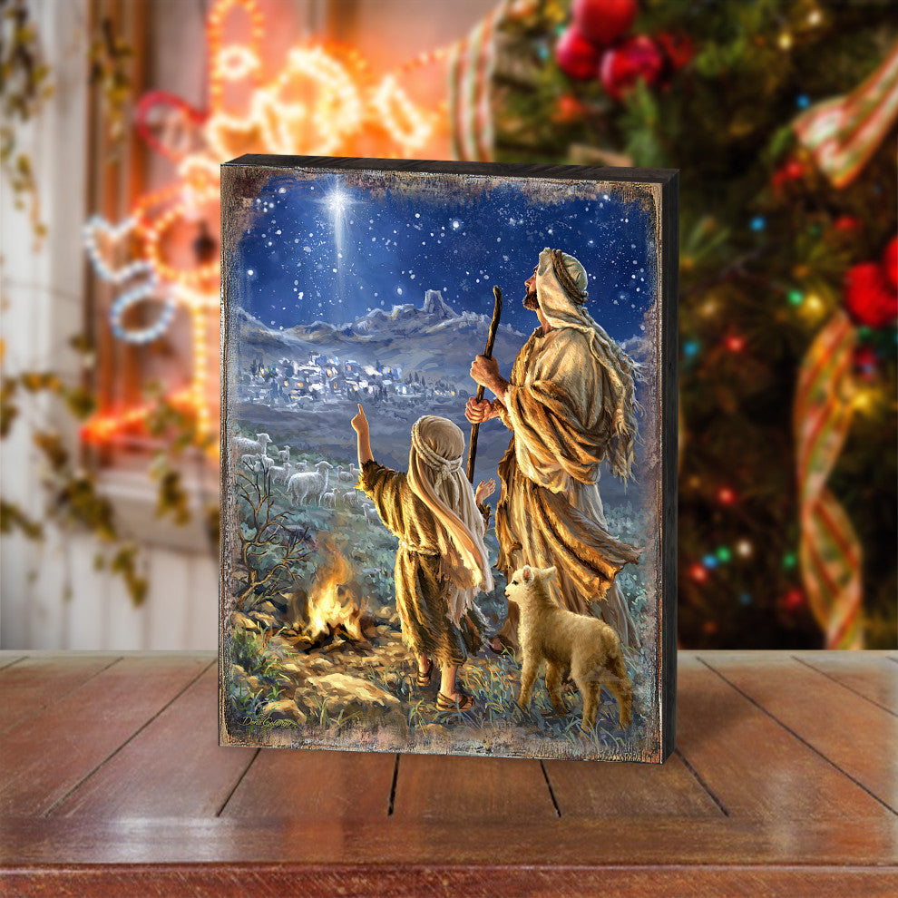 Shepherds Keeping Watch Wooden Block, 48 X 36
