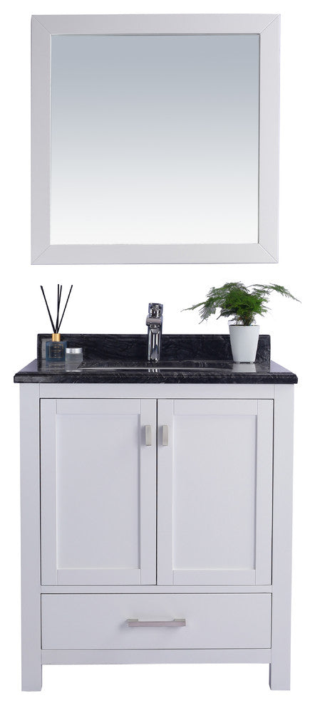 Wilson Vanity, White, 30", Black Wood Marble