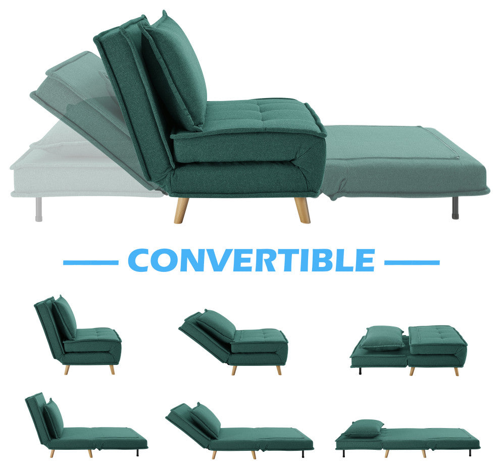 Modern Fabric Upholstered Convertible Sofa Bed Folding Sleeper Chair, Green