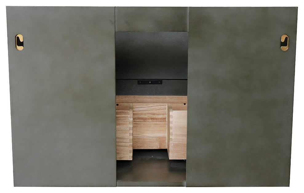 37" Single Wall Mount Vanity, Linen Gray Finish With Black Galaxy Top
