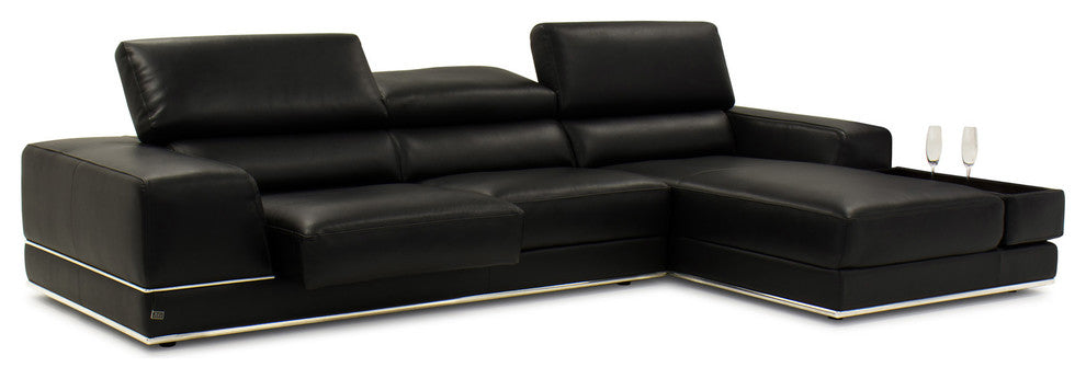 Encore Black Leather Sofa, Right Chaise