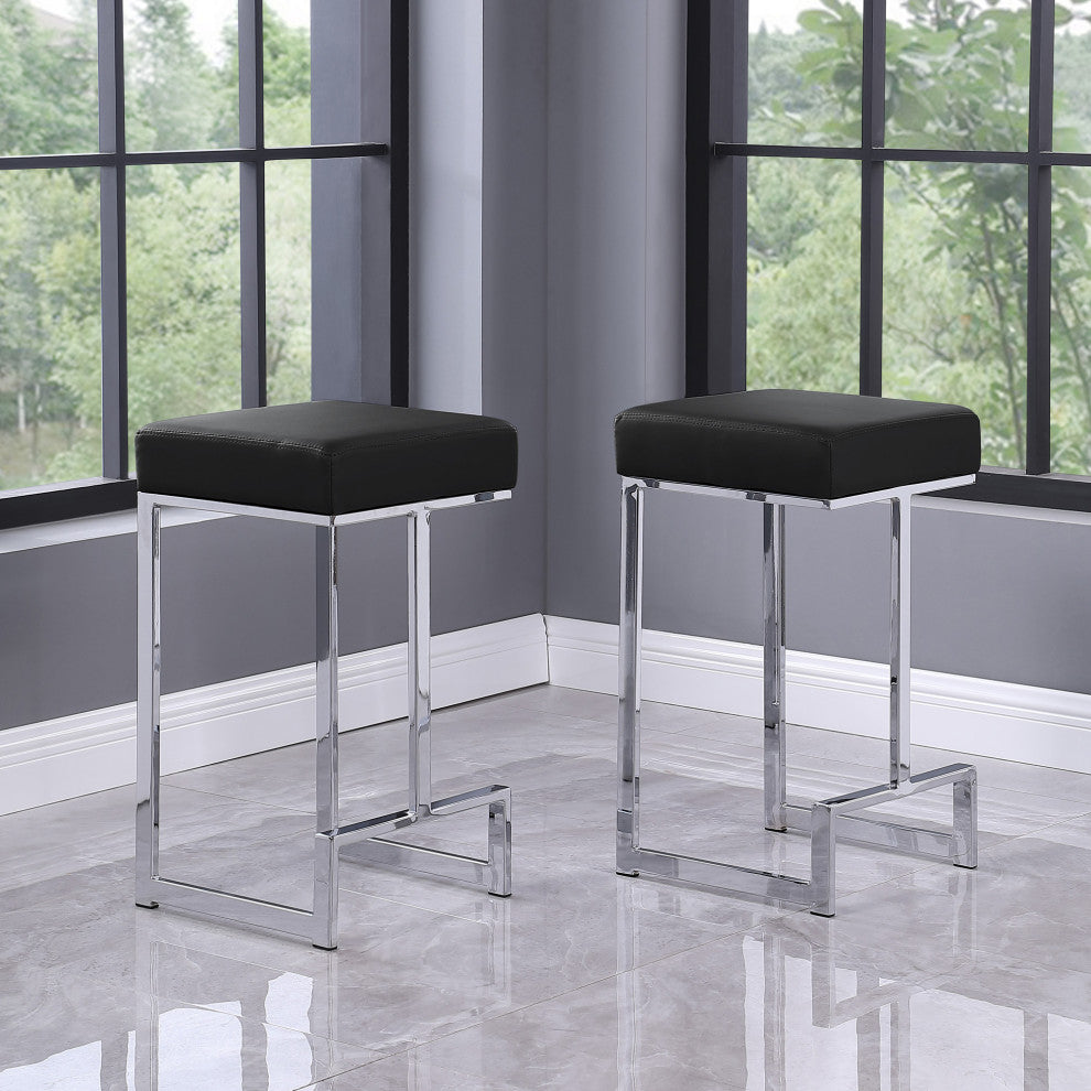 Jakob Backless 25" Counter Height Stool, Stainless Steel, Set of 2, Black