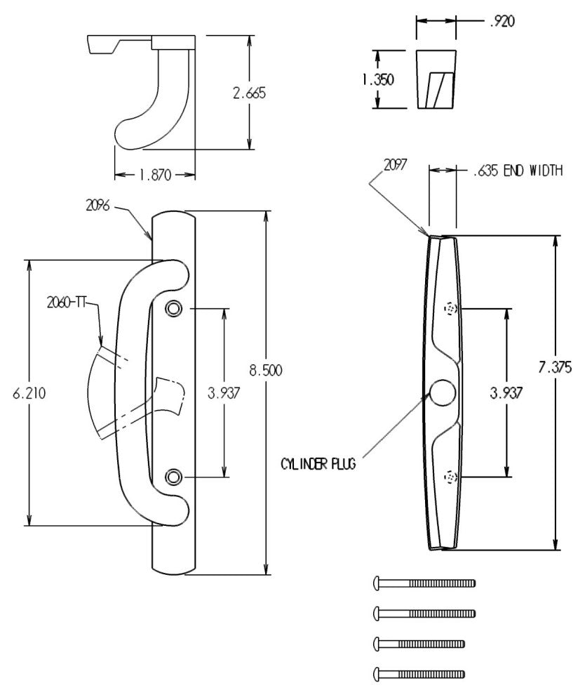 Veranda Sliding Door Handles With Lock, Keyed, 1-1/2" Thick Door, White