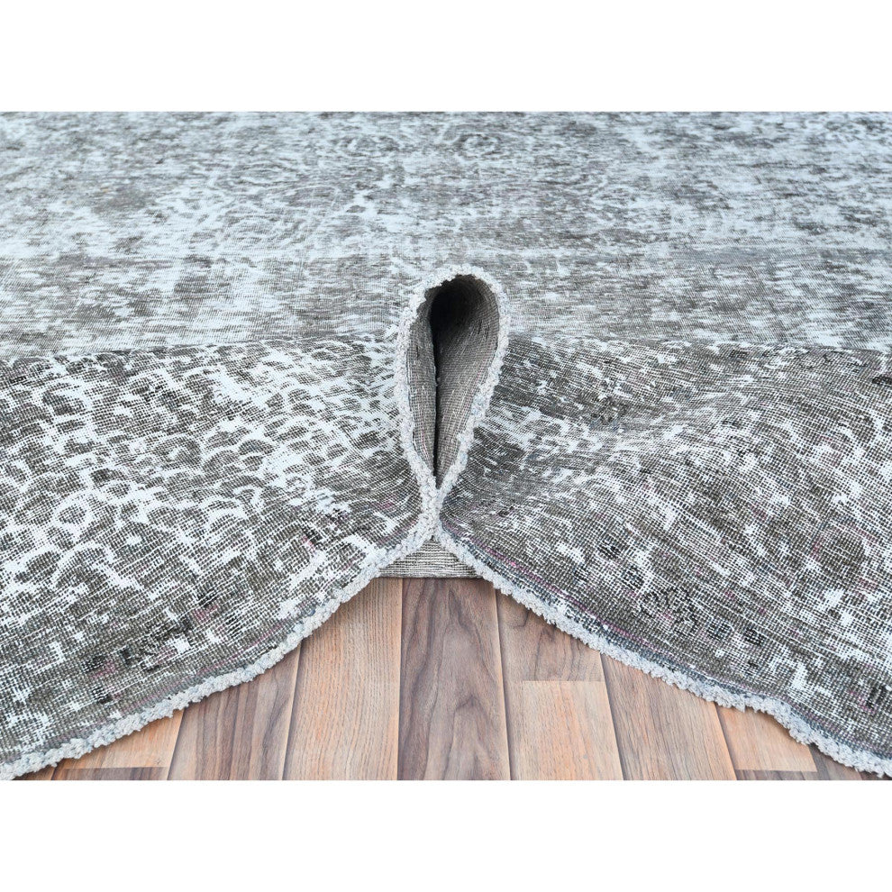 Stone Gray Worn Wool Hand Knotted Semi Antique Persian Tabriz Rug, 9'3"x12'0"