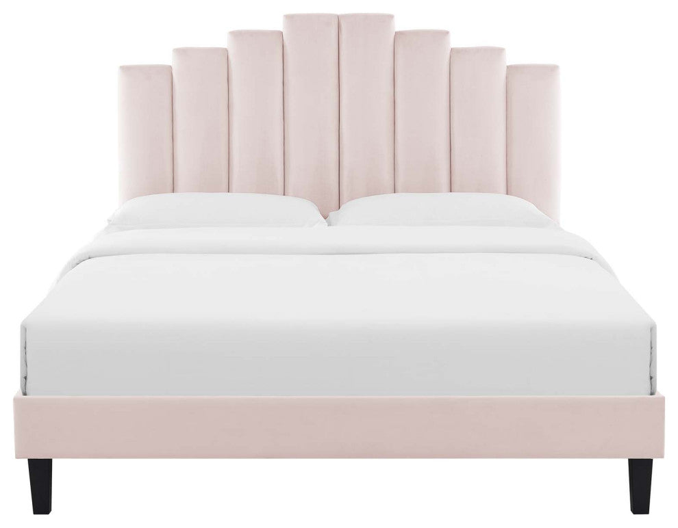 Platform Bed Frame, King Size, Velvet, Pink, Modern Contemporary, Bedroom Master