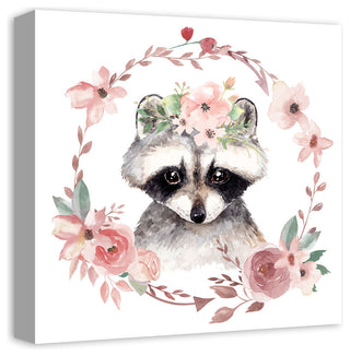 Floral Raccoon 16x16 Canvas Wall Art