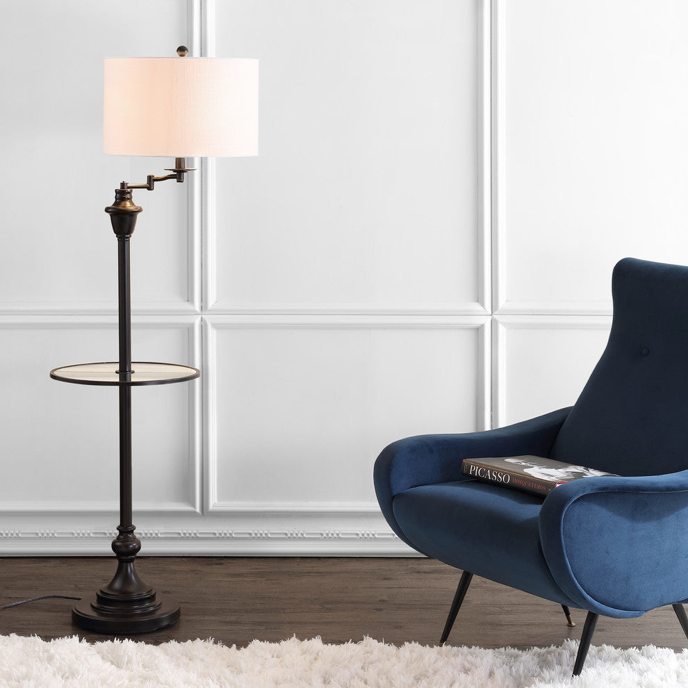 Cora 60" Metal, Glass LED Side Table and Floor Lamp, Oil Rubbed Bronze