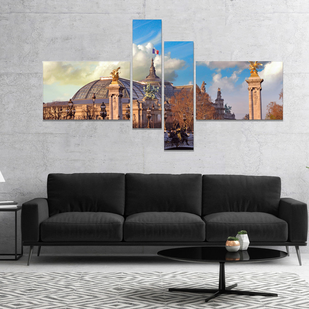Famous Great Palace in Paris, Modern Cityscape Canvas Print, 60"x32", 4 panels