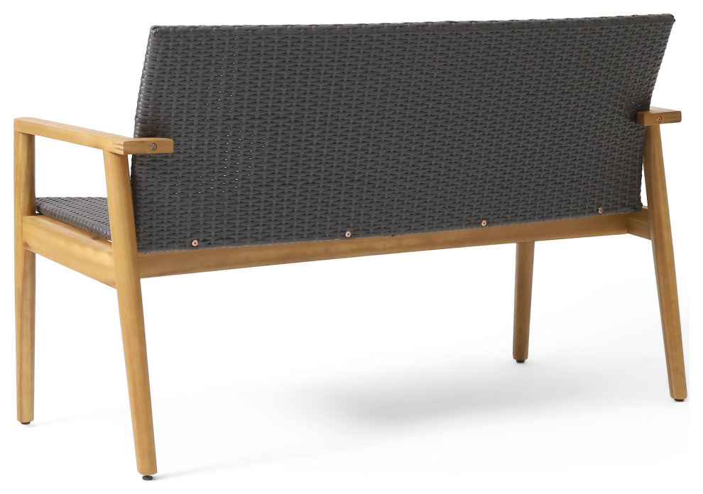 Alamosa Outdoor Wicker and Acacia Wood Loveseat, Gray and Teak