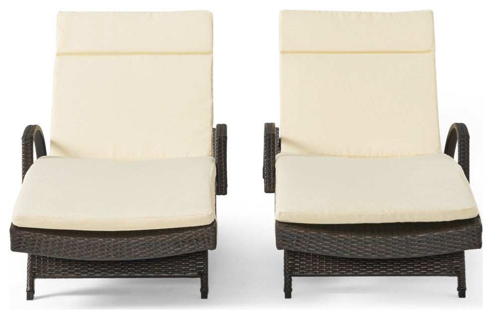 GDF Studio Olivia Outdoor Chaise Lounge Chair  With Off-White Cushion, Set of 2,
