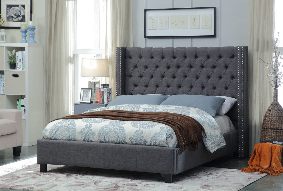 Ashton Linen Bed, Gray, Queen
