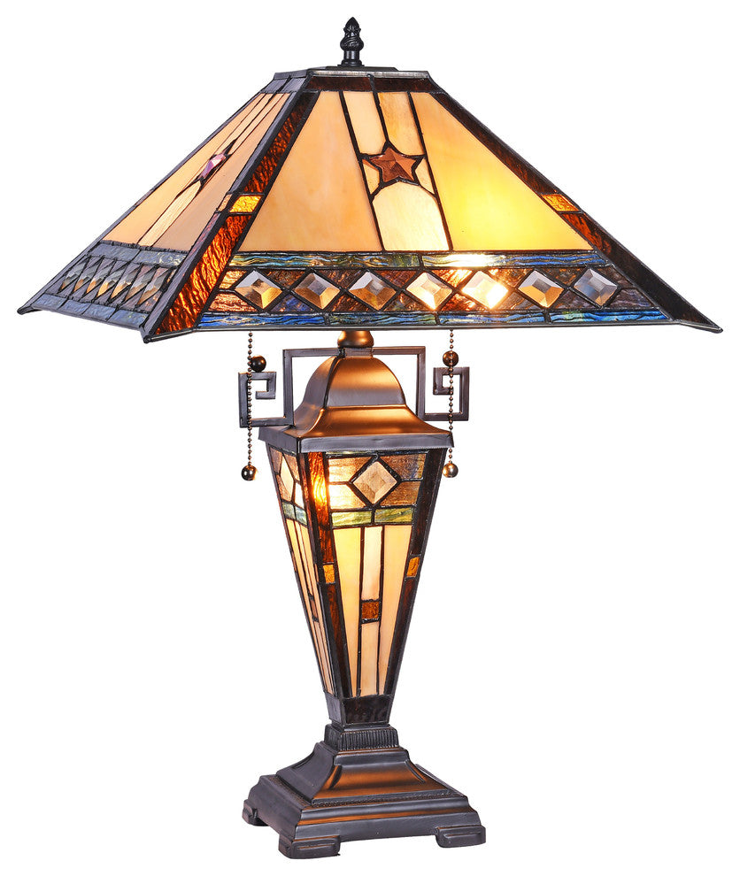 TRISTAN Tiffany-style 1 Light Double Lit Table Lamp 16inches Wide