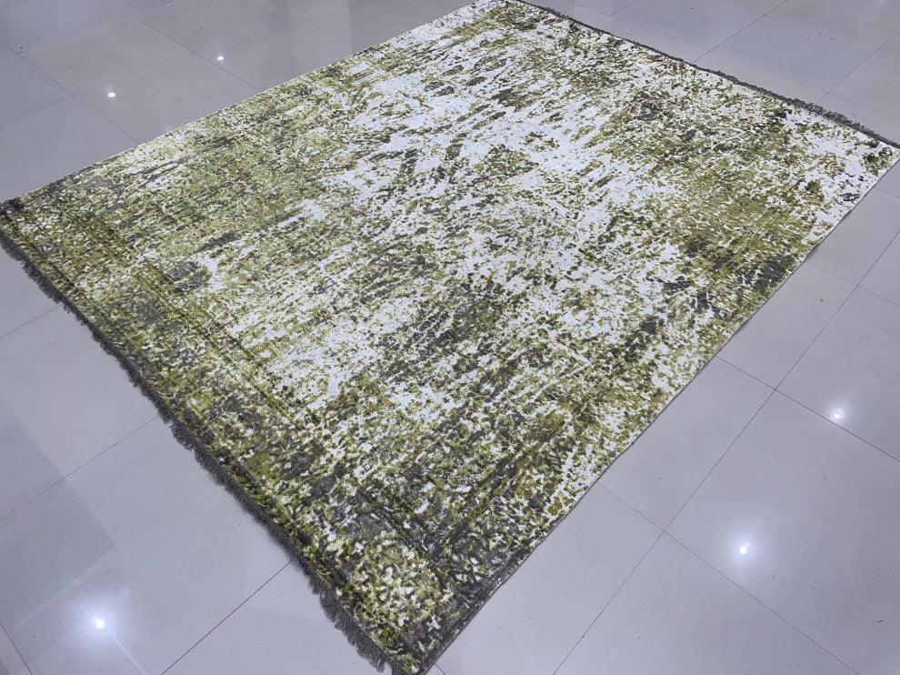 Hand-Knotted Wool Ivory/Gold Transitional Modern Modern Rug, 7' X 9'