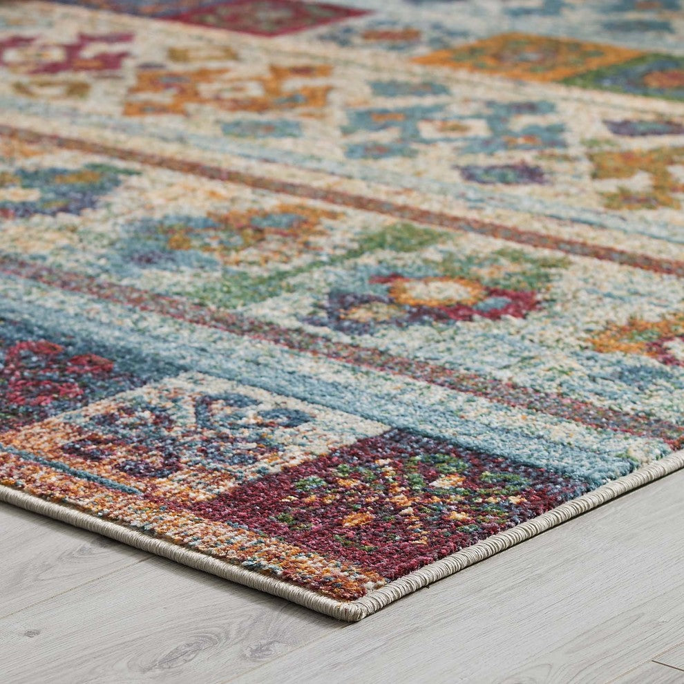 Multicolored Tribute Nala Distressed Vintage Floral Lattice 8x10 Area Rug