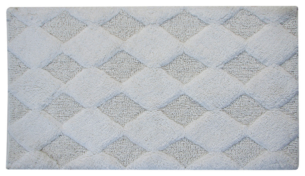 Bath Rug Cotton, 2 Piece Set, 24"x17" and 34"x21", White, Pattern Charlotte