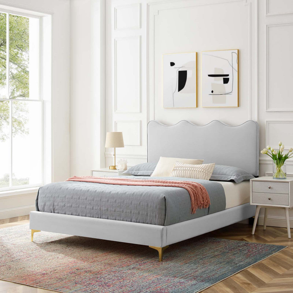 Current Performance Velvet Twin Platform Bed, Light Gray