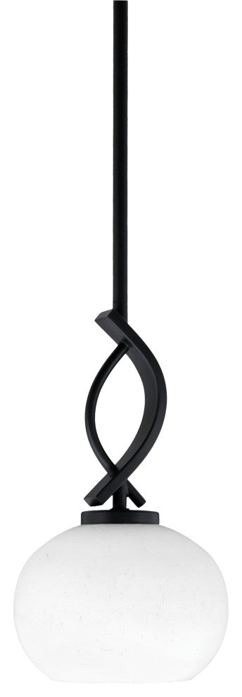 Cavella 1 Light Stem Mini Pendant, Matte Black Finish, 7" White Muslin Glass