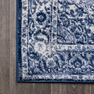Rosalia Cottage Medallion Area Rug, Dark Blue/Ivory, 2'x8'
