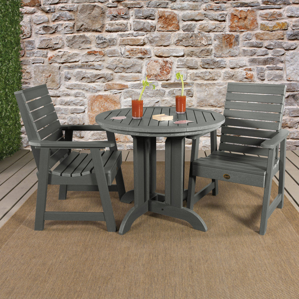 Glennville 3-Piece Round Dining Set, Weathered Acorn, Coastal Teak