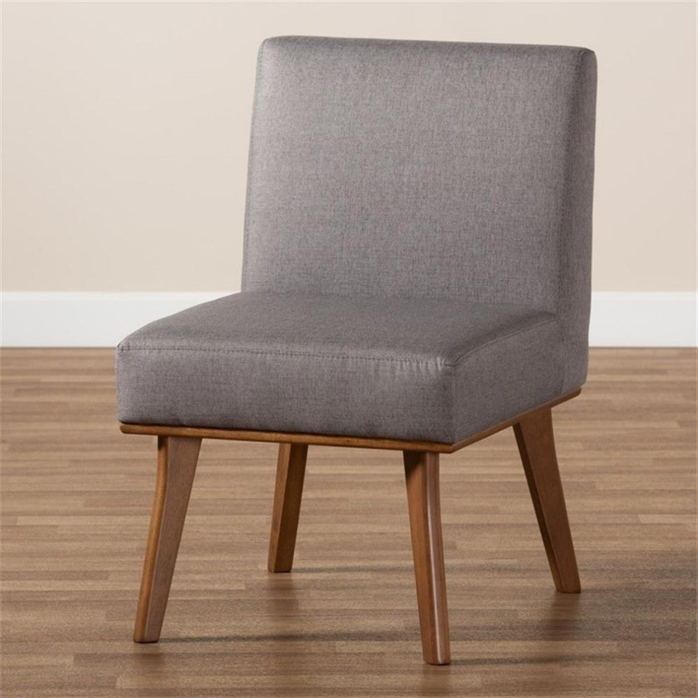 Bowery Hill Grey Fabric Upholstered and Walnut Finished Wood Dining Chair