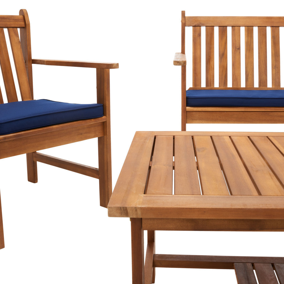 Safavieh Burbank 4-Piece Indoor-Outdoor Living Set, Natural/Navy