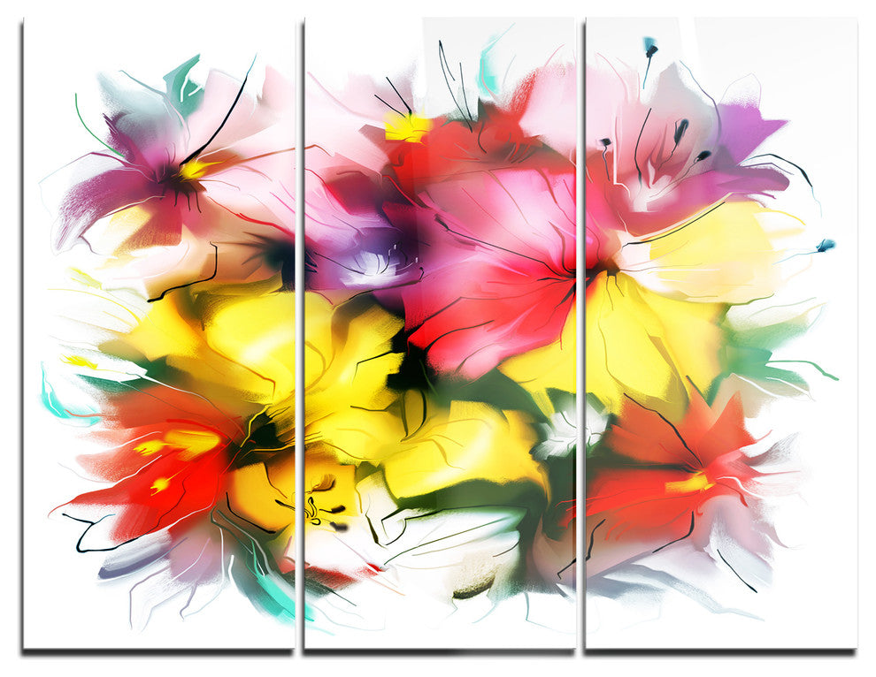 "Textured Flowers in Multiple Hues" Metal Wall Art, 3 Panels, 36"x28"