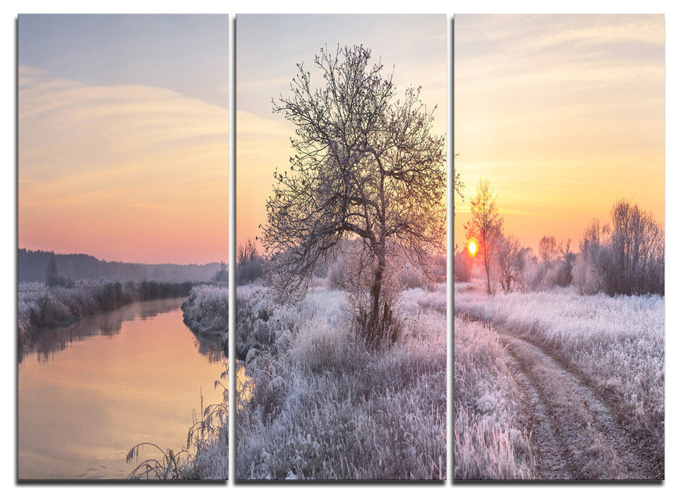 "Winter Sunrise Over Frosty Field" Metal Wall Art, 3 Panels, 36"x28"