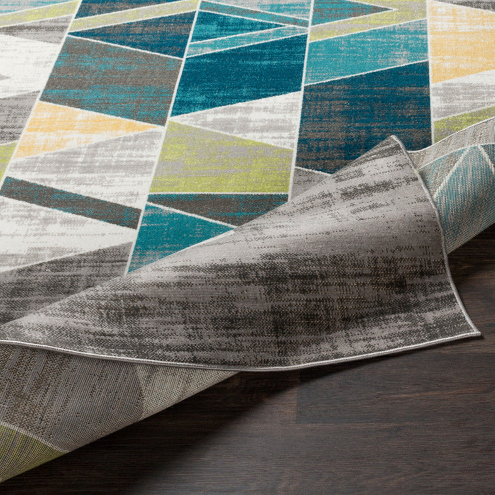 Rafetus Modern Teal, Lime Area Rug, 2'x3'