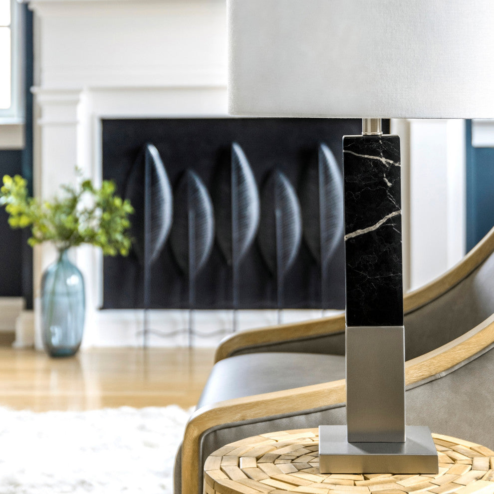 Nuloom 28" Marble Slab Obelisk Cloth Shade Black Table Lamp