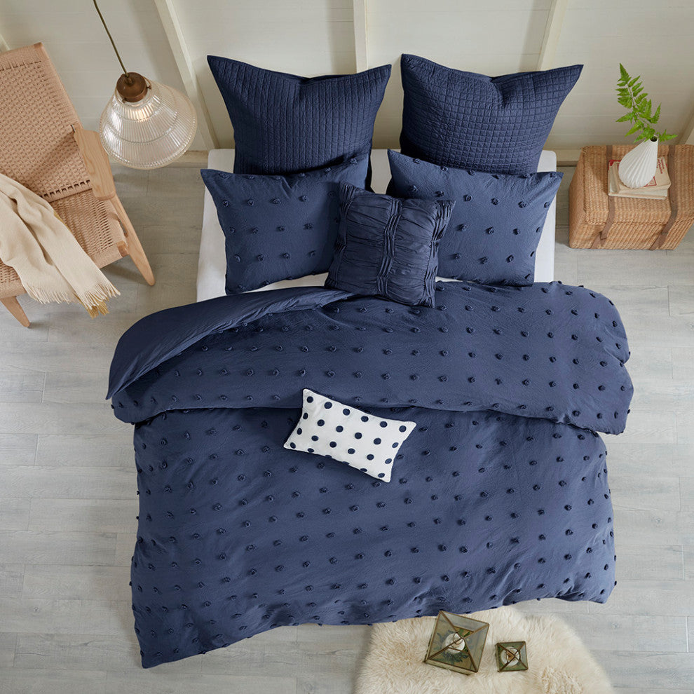 Urban Habitat Brooklyn Pom-Pom 7-Piece Duvet Cover Set, Indigo Blue