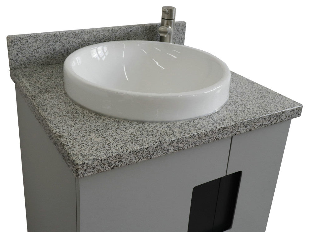 25" Single Sink Vanity, Light Gray Finish With Gray Granite And Round Sink