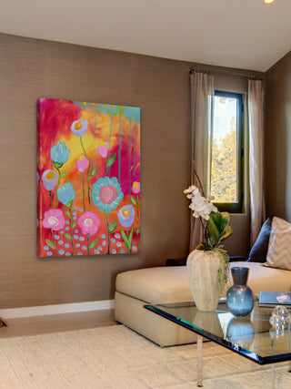 "Flowers Sunset" Painting Print on Wrapped Canvas