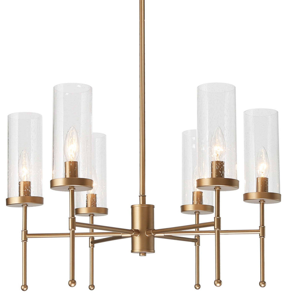 LNC 6-Light Modern Candle-Style Glass-Cylinder Chandelier, Brass