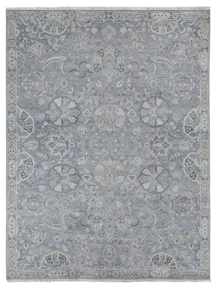 Goose Gray, Oushak Design, Silk With Wool, Hand Knotted Rug, 9'x12'