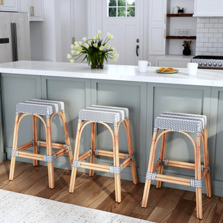 Tobias 30" Rectangular Rattan Barstool, Gray Stripe
