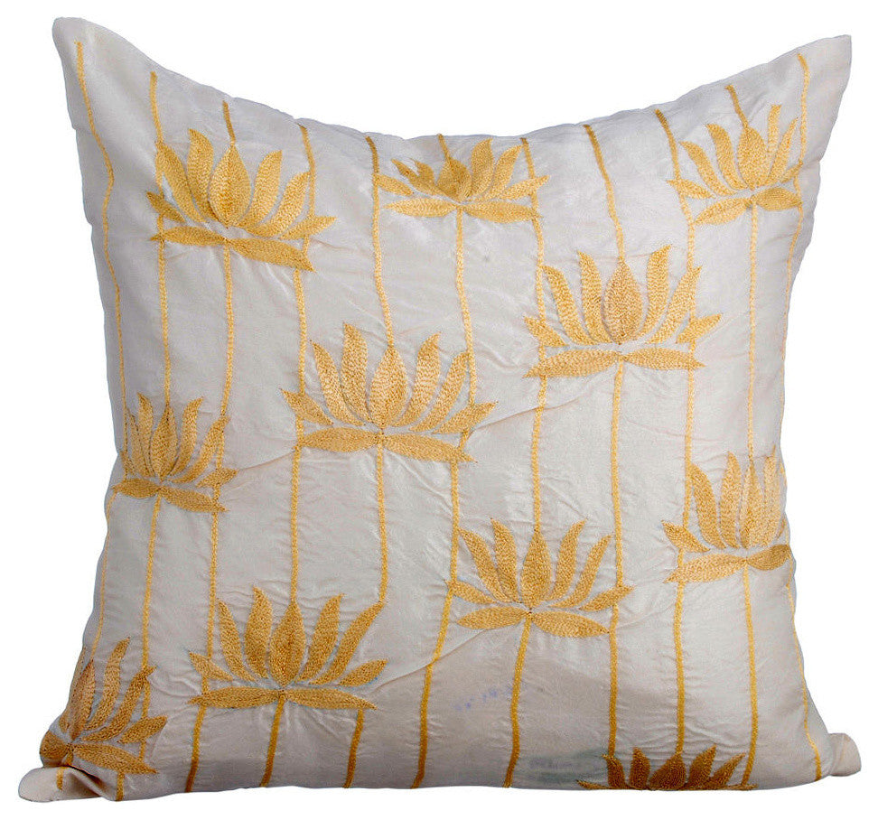 Ivory Decorative Throw Pillow Covers 14"x14" Silk Cushion Covers - Lotus Serene