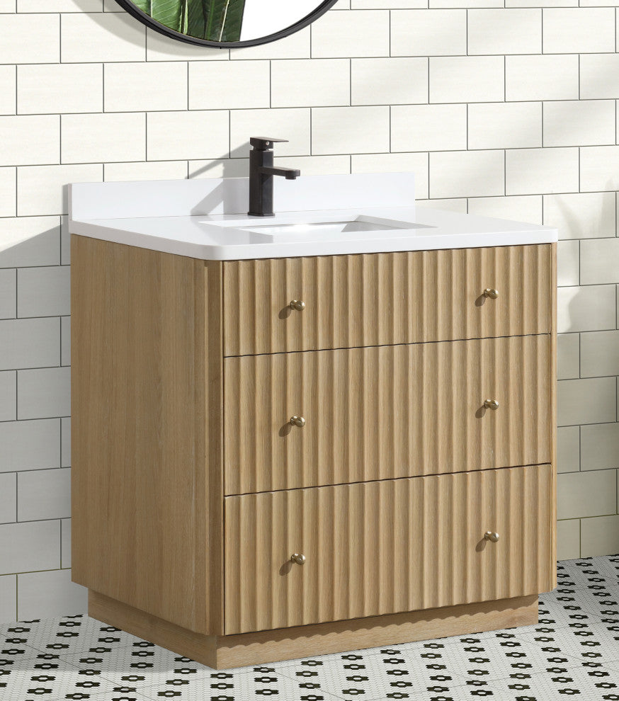 La Jolla Bathroom Vanity, Washed Oak, 36", Single Sink, Freestanding