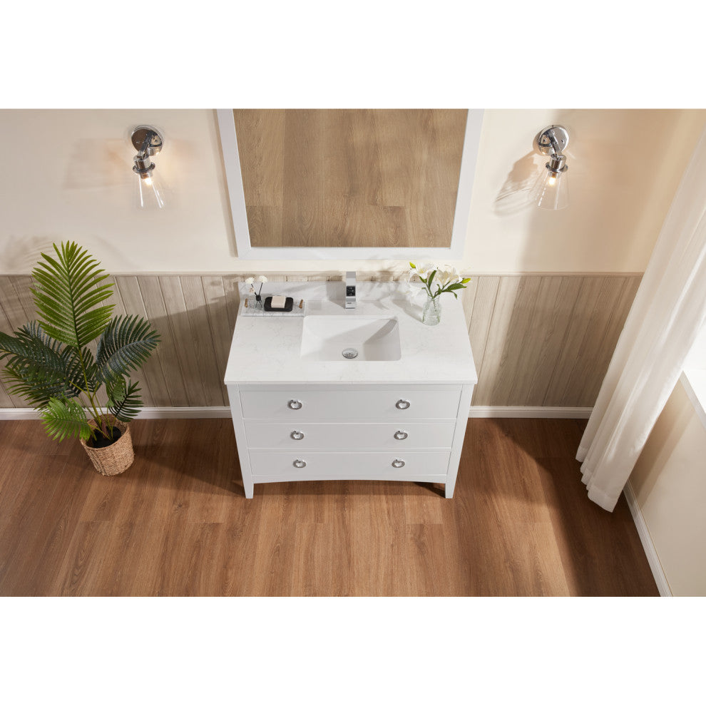Legion Furniture WS2518 Series Bathroom Sink Vanity, White, 42", Artificial Stone Top, Single Sink